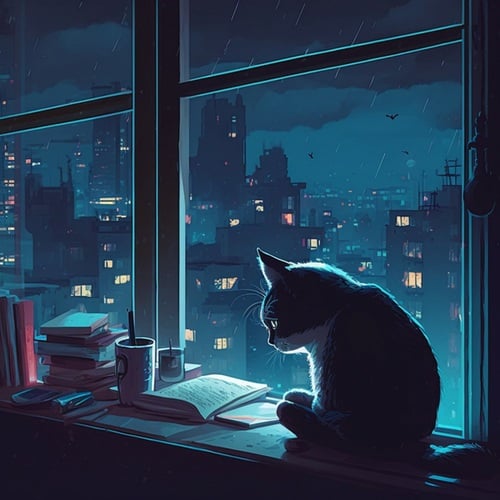 Lofi Cat Cidade na Chuva, Rainy City Lofi para Relaxar Lofi Relaxante para Estudar